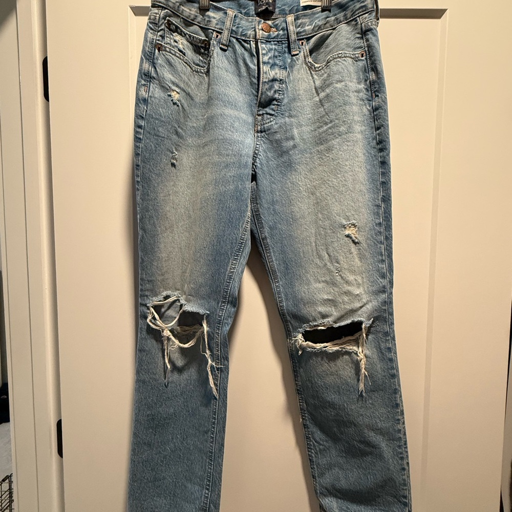 J Crew Boyfriend Ankle Premium Distressed Light Blue Jeans Size 25